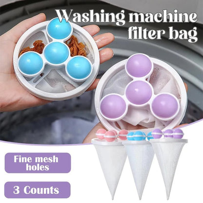 🫧3 Pack Reusable Floating Washing Machine Hair Filter Bags - Pet Hair Lint Catcher
