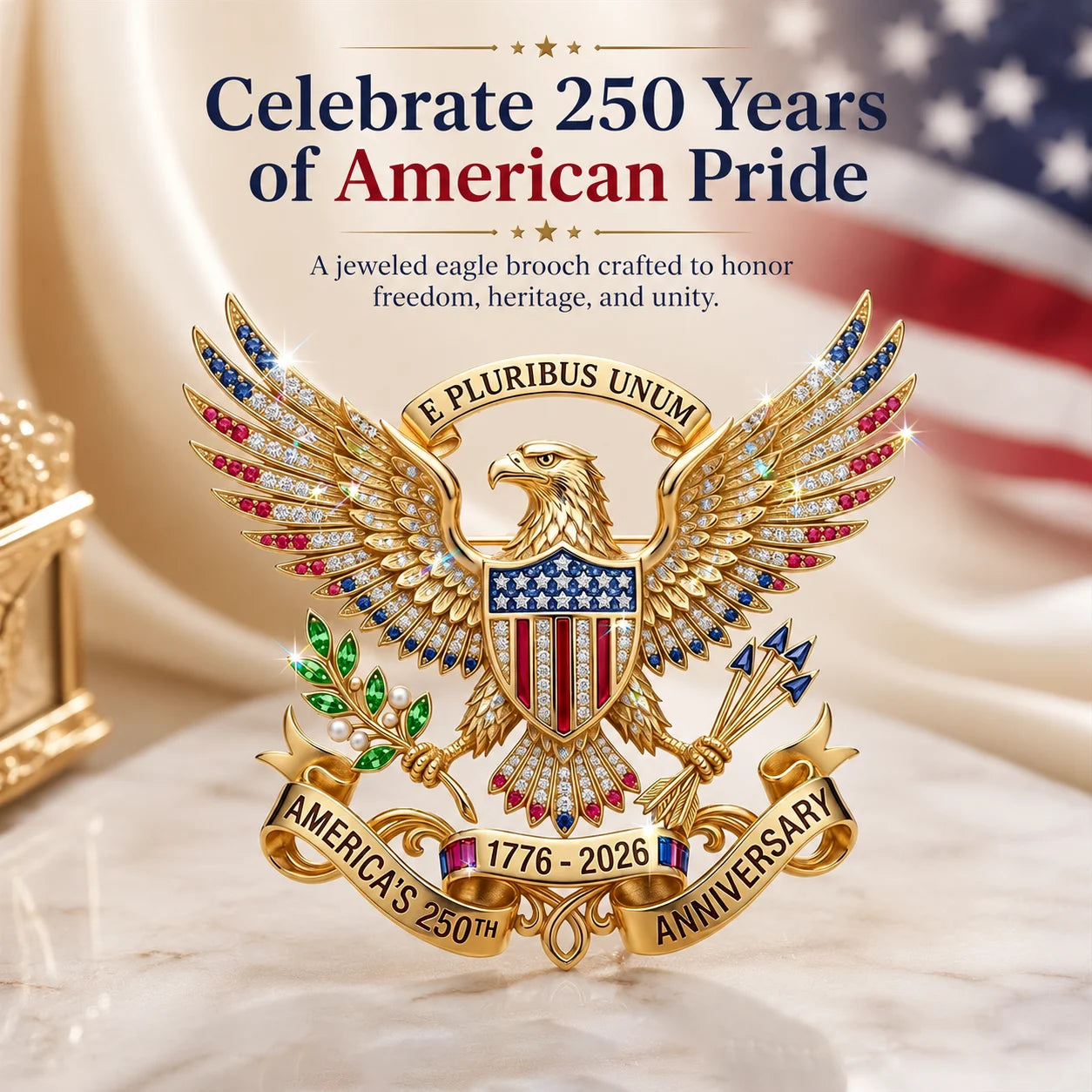 America 250th Anniversary Eagle Brooch Pin with Gift Box