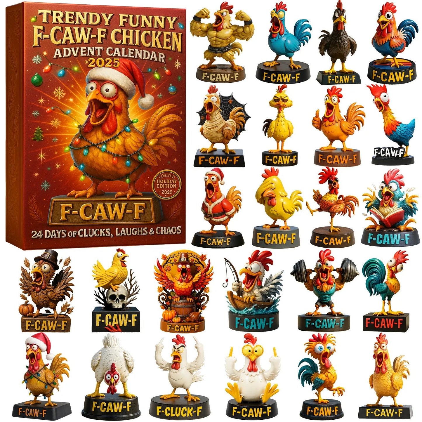 Trendy Funny F-Caw-F Chicken Advent Calendar 2025
