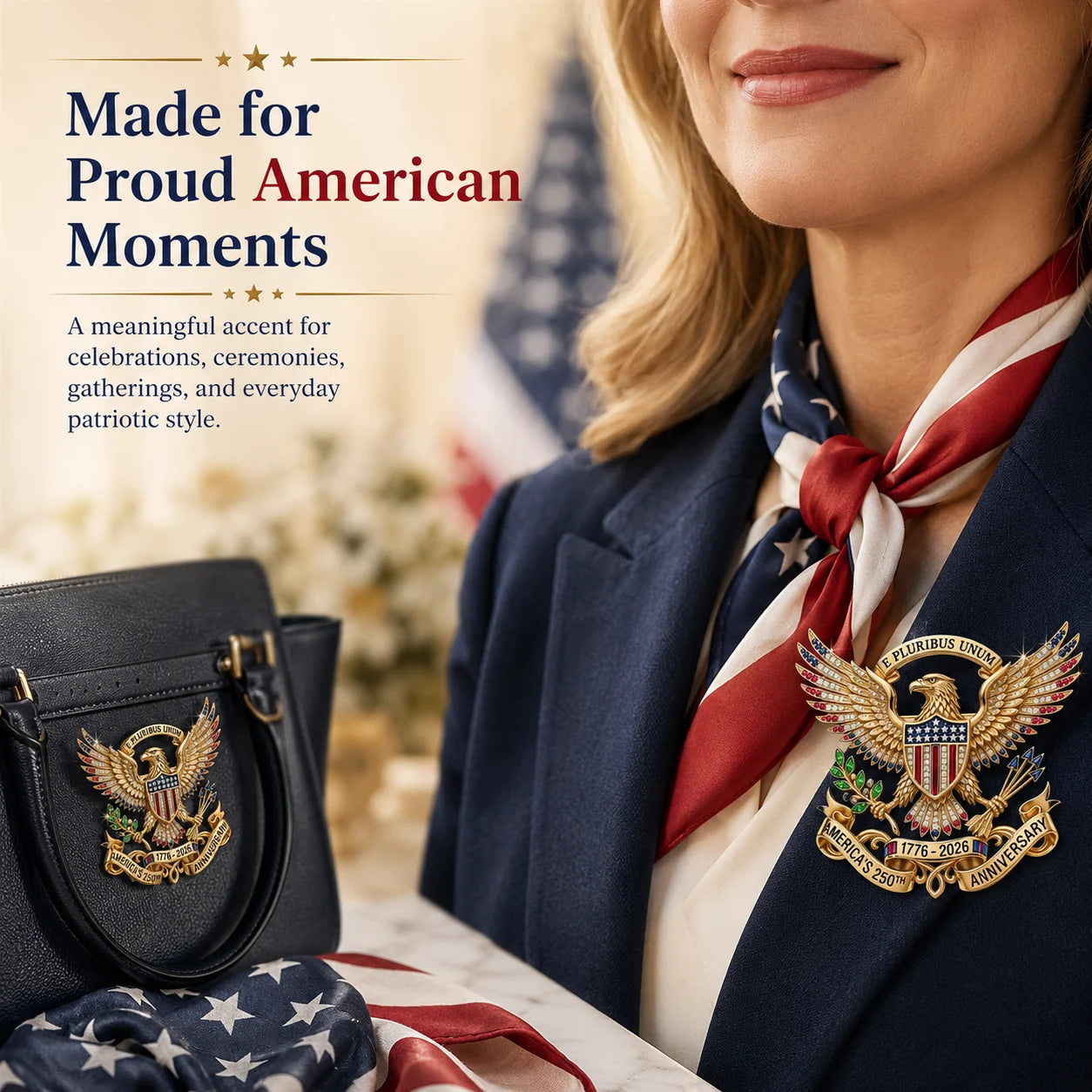 America 250th Anniversary Eagle Brooch Pin with Gift Box