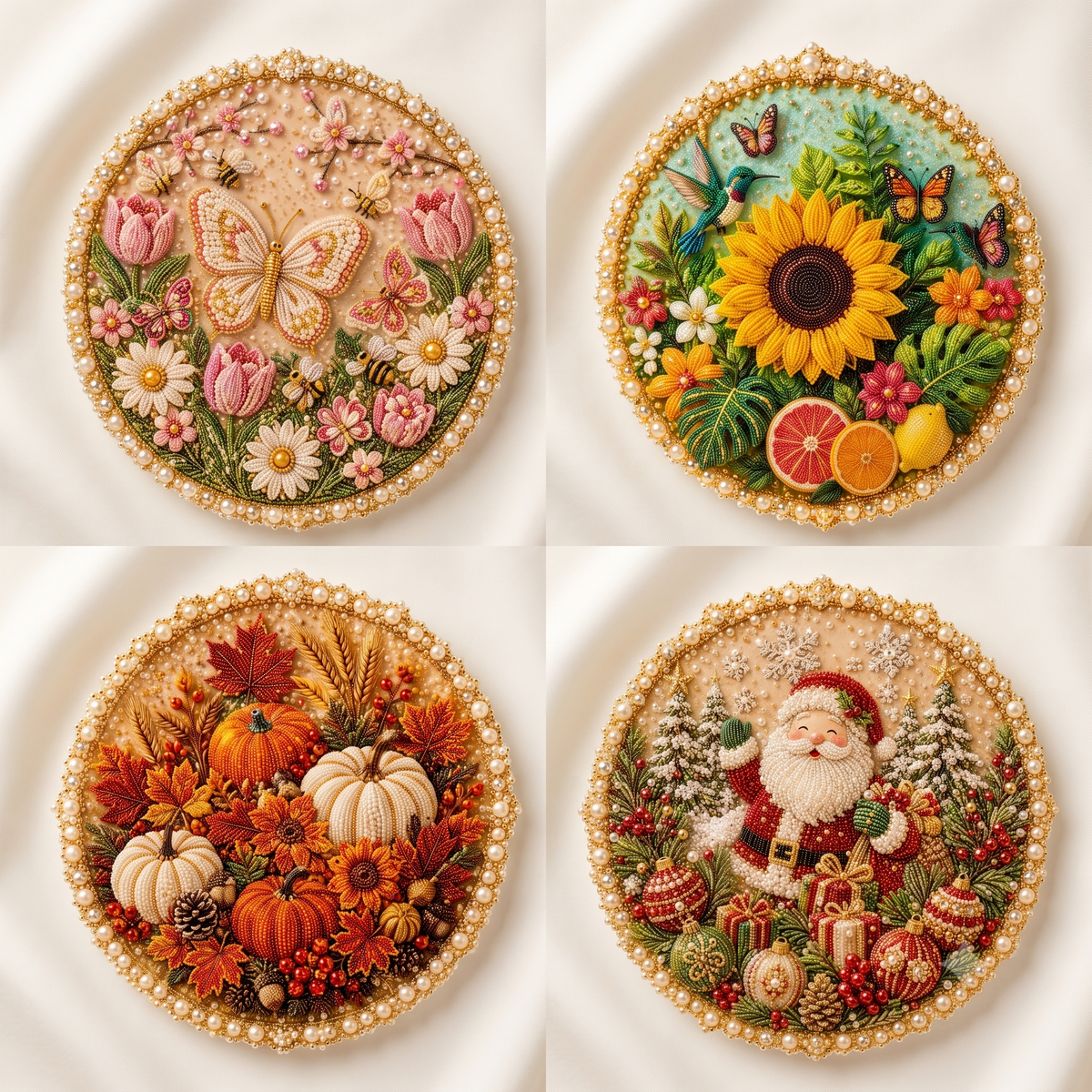 ✨ Four Seasons & Holiday Pearl Art Hanging Wreath Kit | Luxury Flocked Canvas with Scratch-Resistant Non-Fading Pearl Beads DIY Handmade Seasonal Decor 💎
