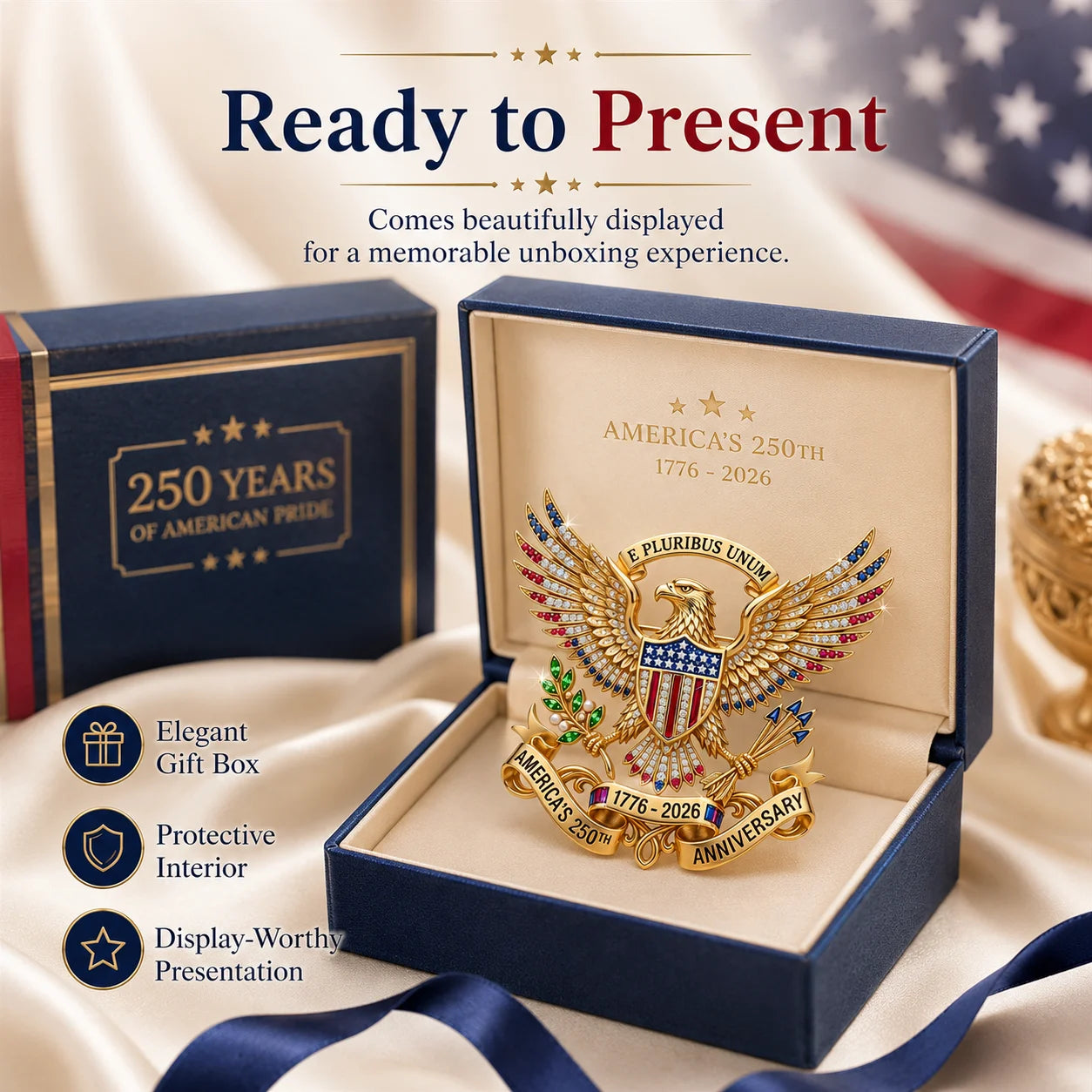 America 250th Anniversary Eagle Brooch Pin with Gift Box