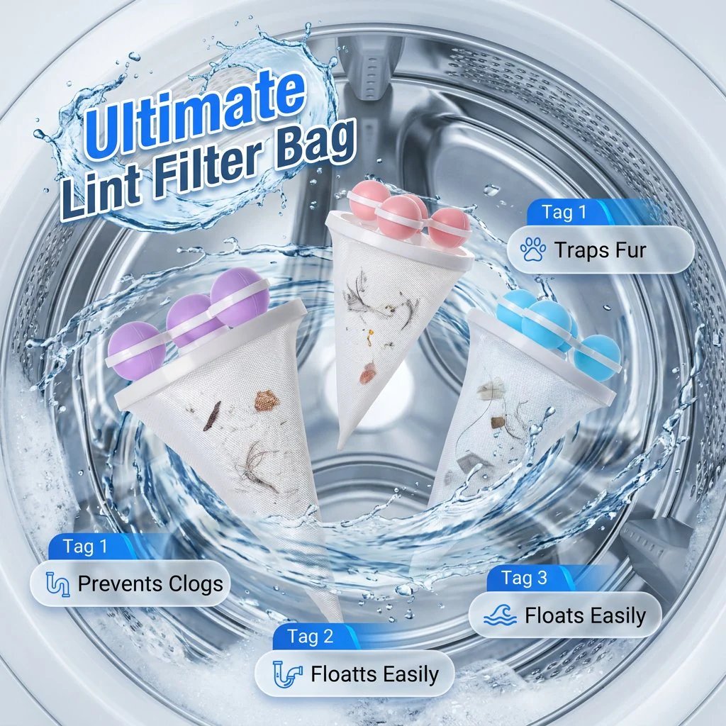 🫧3 Pack Reusable Floating Washing Machine Hair Filter Bags - Pet Hair Lint Catcher