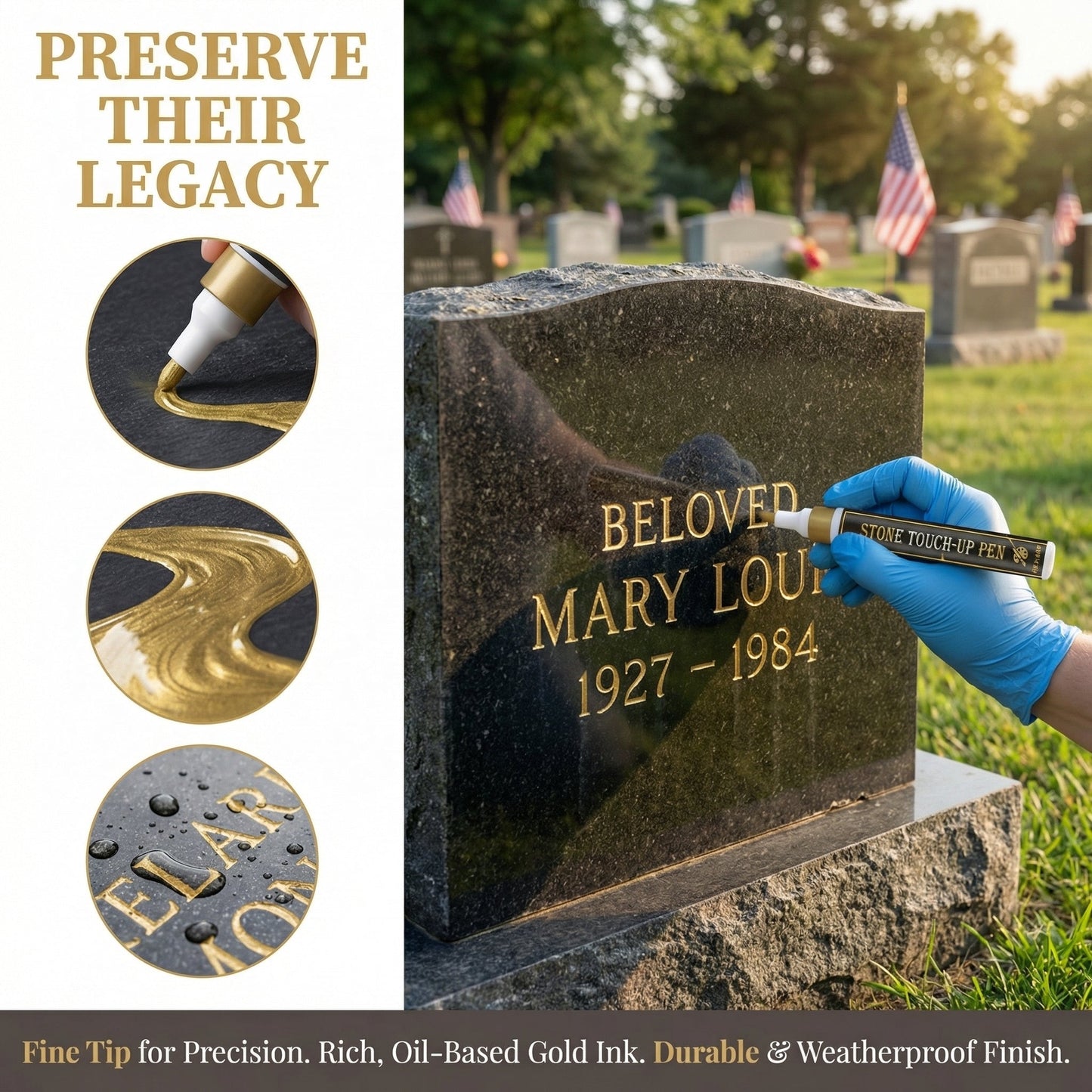 🔥Restore Faded Gravestone Lettering Pen - Make Faded Memorial Text Clear Again