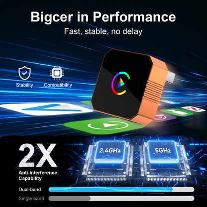 Newest 2026 Wireless CarPlay Adapter for iPhone/Android - Apple 17 Orange Fast Connect No Delay, Hands-Free Calling Wireless Adapter Electronic Charger CarPlay Adapter