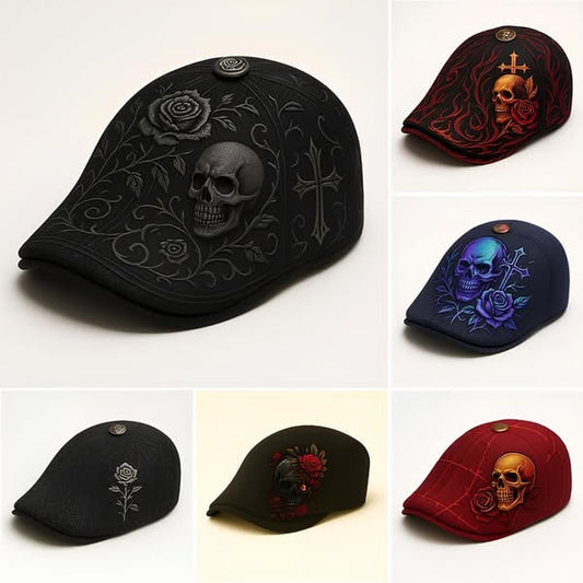 🔥Last Day 49% OFF💀Handcrafted Skull & Thorn Flat Cap🎁