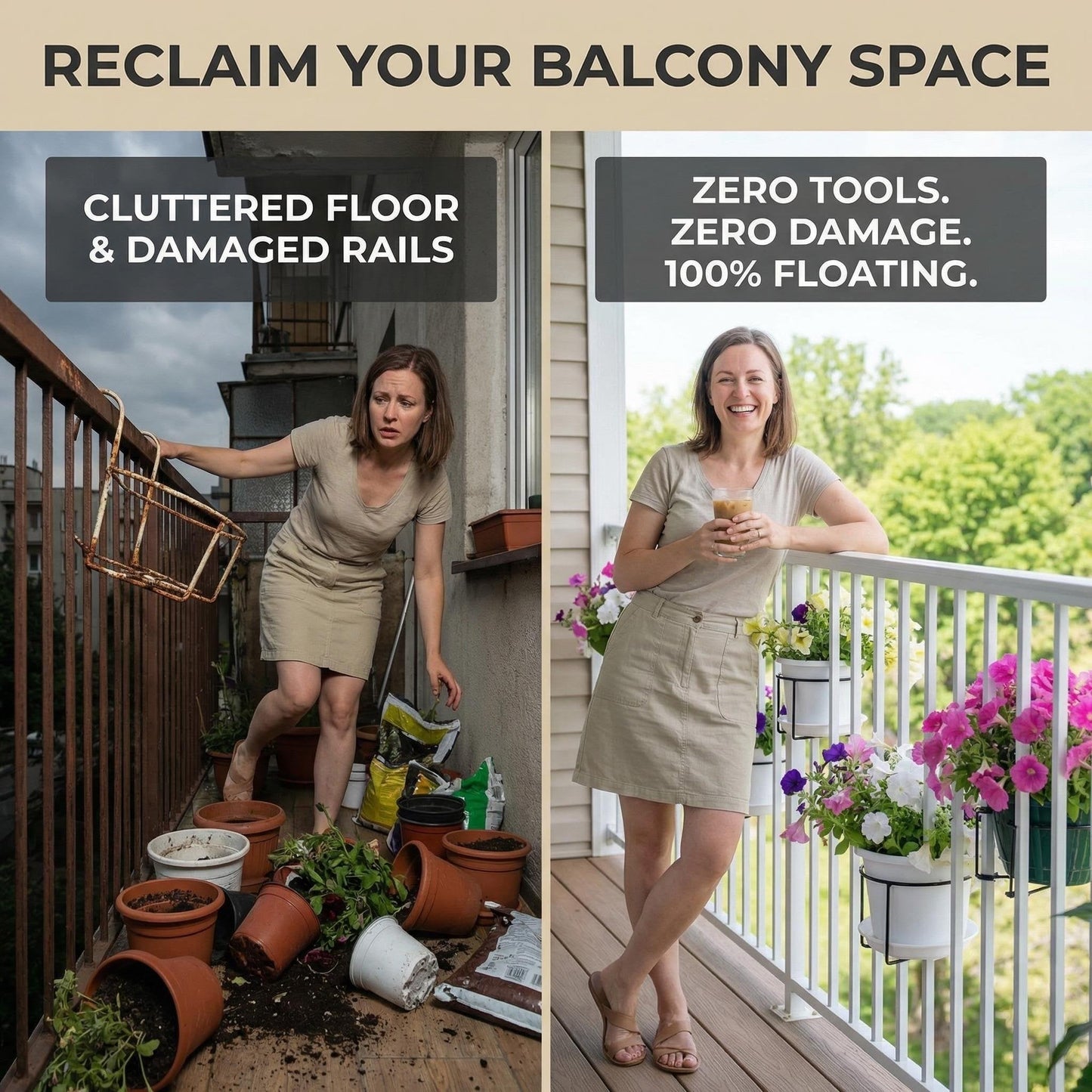Tool-Free Balcony & Railing Plant Hanger