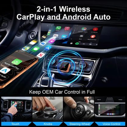 Newest 2026 Wireless CarPlay Adapter for iPhone/Android - Apple 17 Orange Fast Connect No Delay, Hands-Free Calling Wireless Adapter Electronic Charger CarPlay Adapter