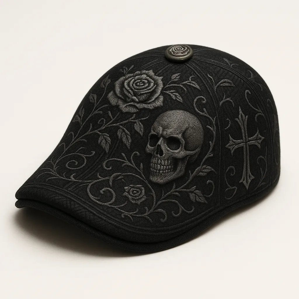 🔥Last Day 49% OFF💀Handcrafted Skull & Thorn Flat Cap🎁