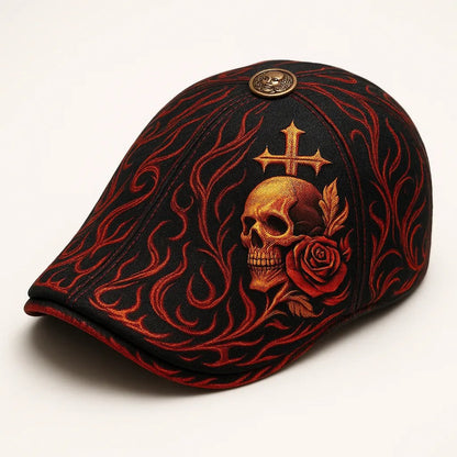🔥Last Day 49% OFF💀Handcrafted Skull & Thorn Flat Cap🎁