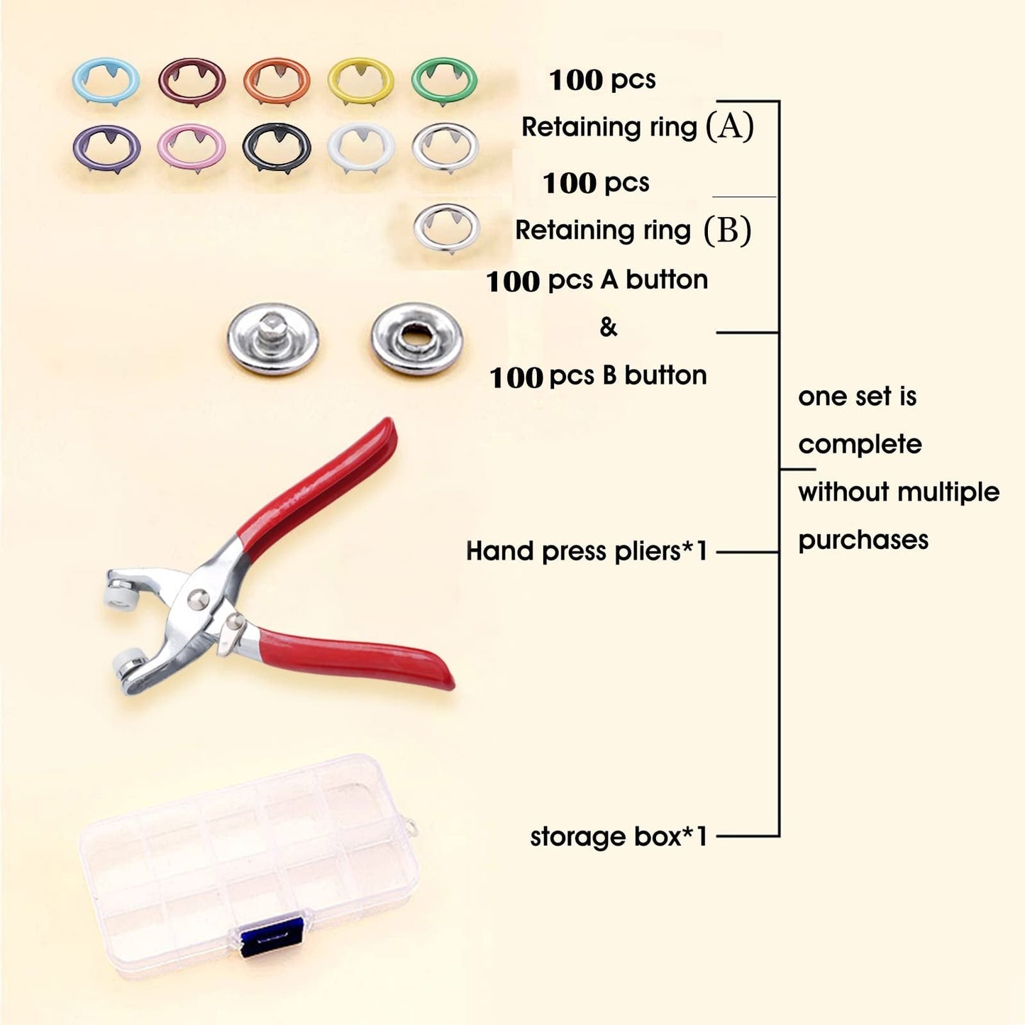 ✨ Effortless No-Sewing Snap Pliers Kit - Instantly Fix & Customize Clothes (100pcs)