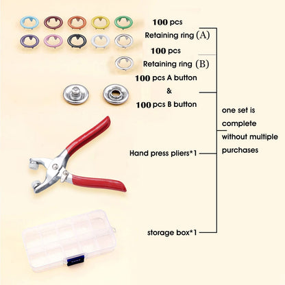 ✨ Effortless No-Sewing Snap Pliers Kit - Instantly Fix & Customize Clothes (100pcs)