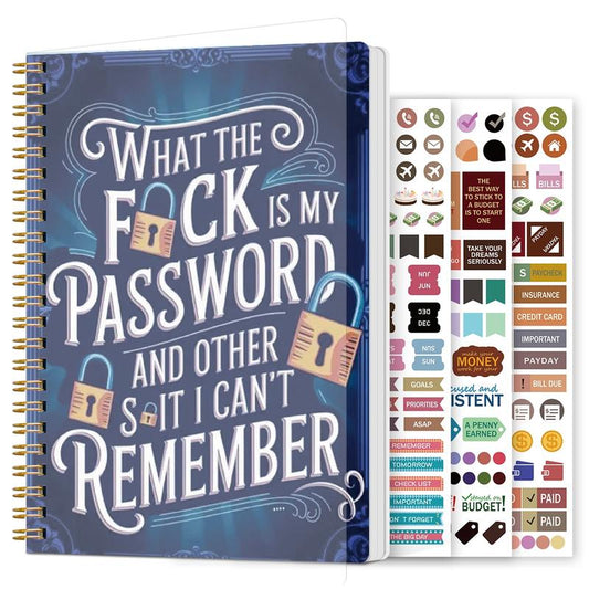 📅Funny Password Notebook - Spiral Bound with Lock Icons & Funny Security Phrases✍️