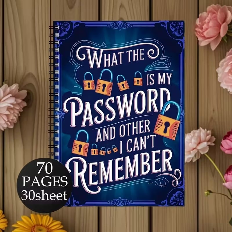 📅Funny Password Notebook - Spiral Bound with Lock Icons & Funny Security Phrases✍️