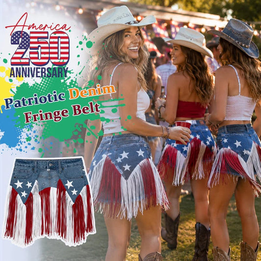 🎉USA 250th Anniversary Patriotic Denim Fringe Belt